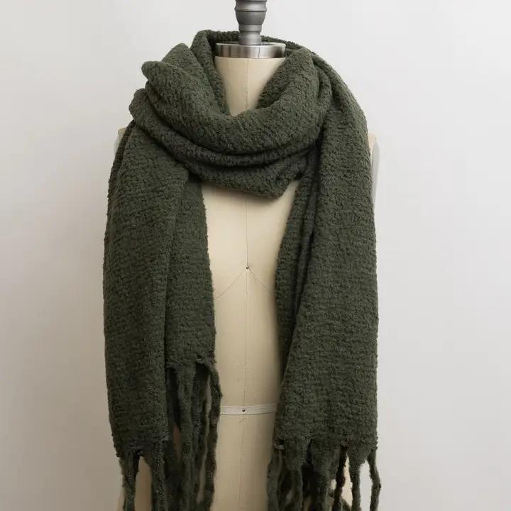 Knit Scarf w/ Tassels - Olive