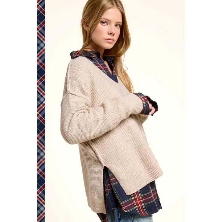 High-Low V-Neck Sweater - Cornsilk