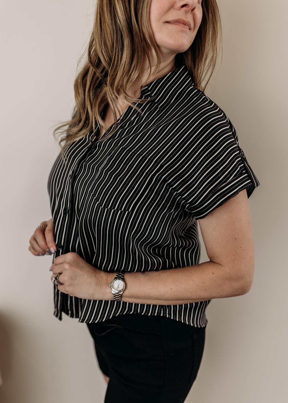 Stripe Short Sleeve Button Down