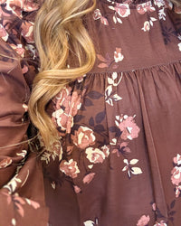 Vintage Brown Floral Woven Dress With Pockets