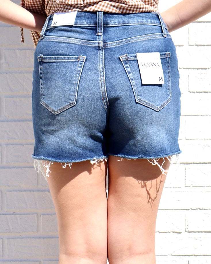 Distressed Denim Shorts- Dark