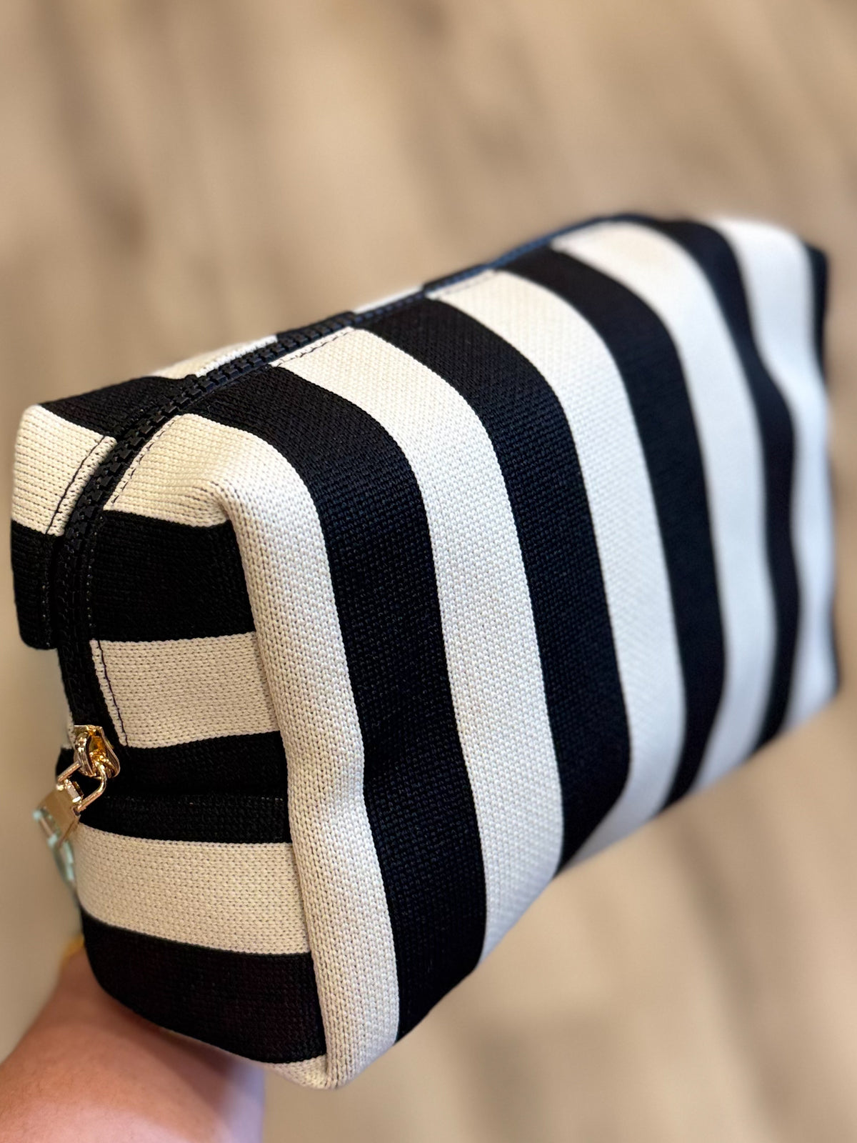 Essential Stripe Cosmetic Bag-Black/Ivory