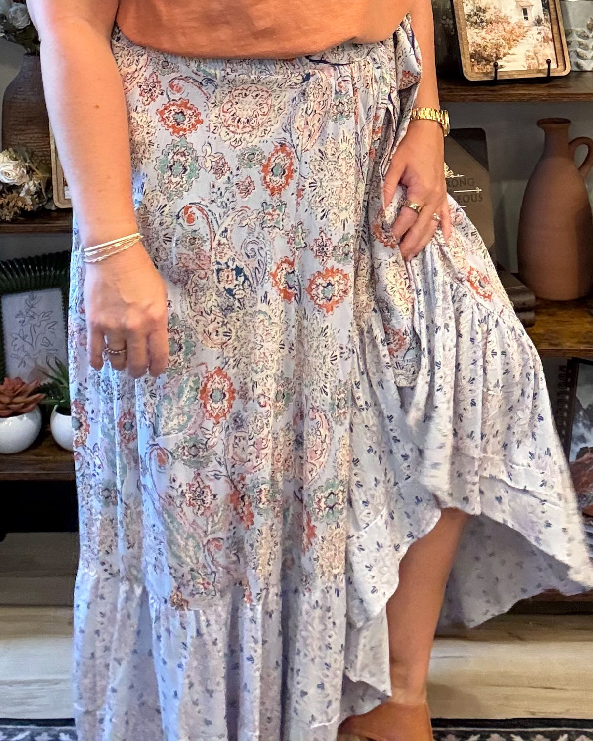 Sky Blue Printed Wrap Skirt