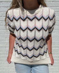 Indigo Chevron Stripe Short Sleeve Sweater Top