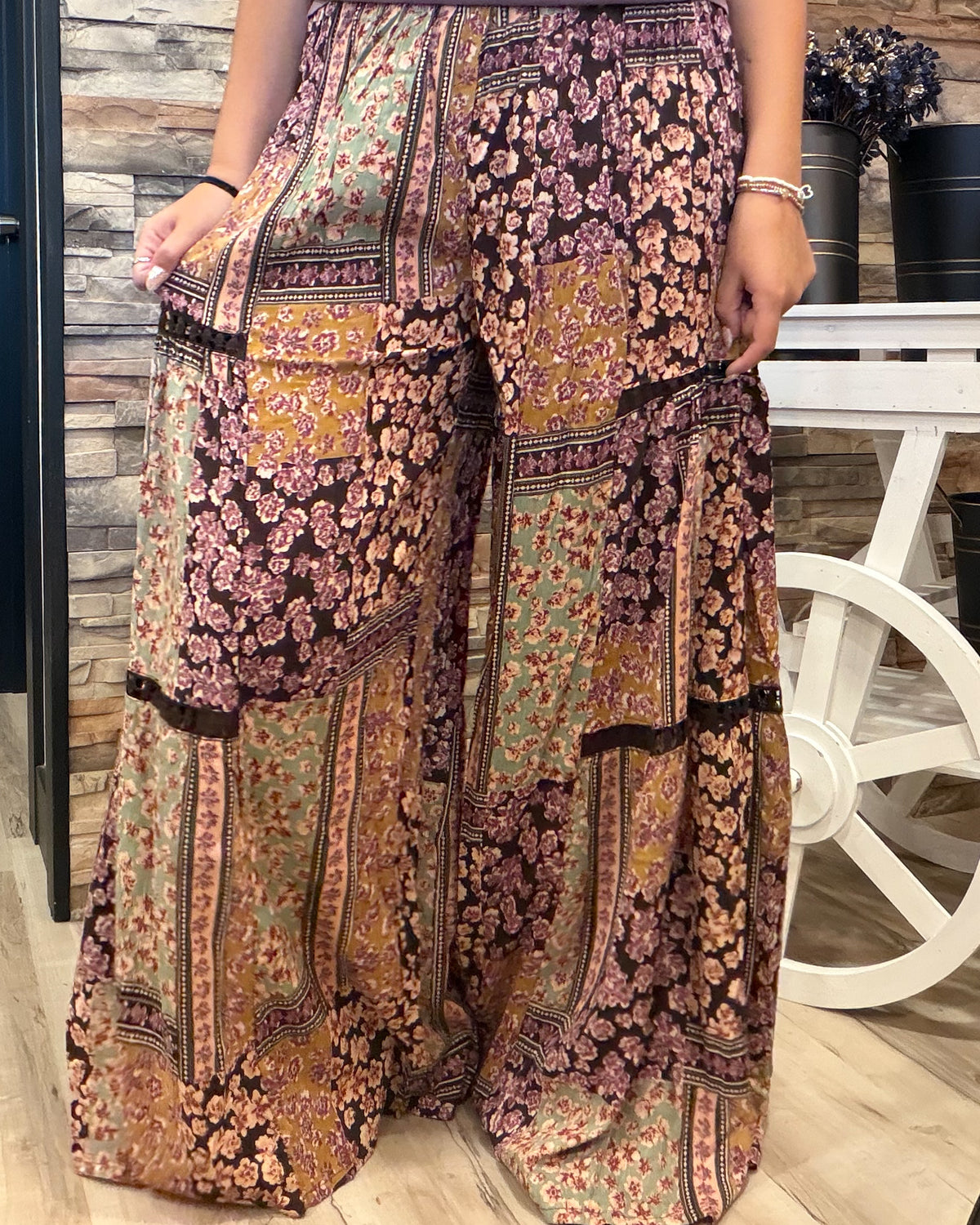 Espresso Printed Wide Leg Flare Pants