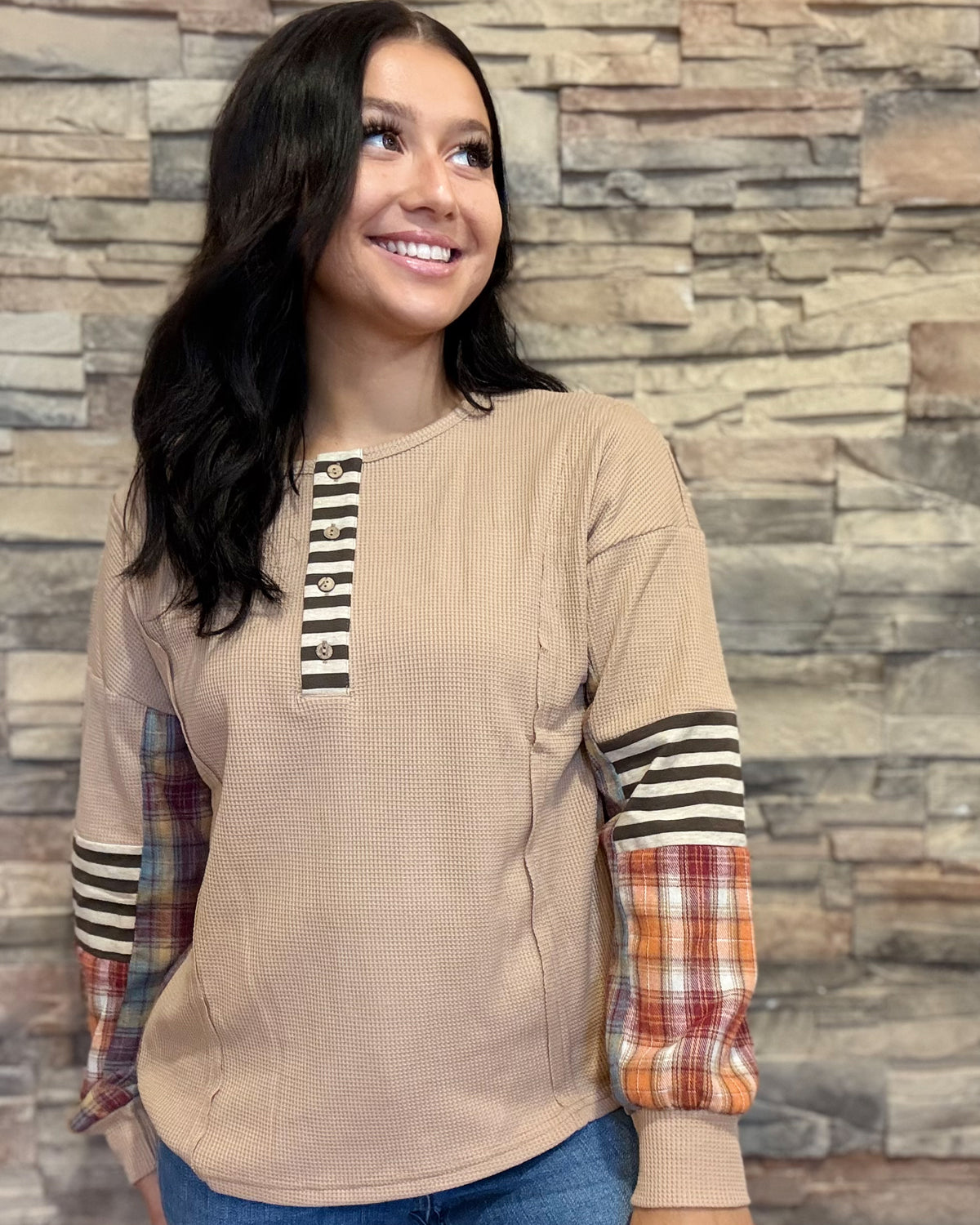 Stripe Plaid Henley Top