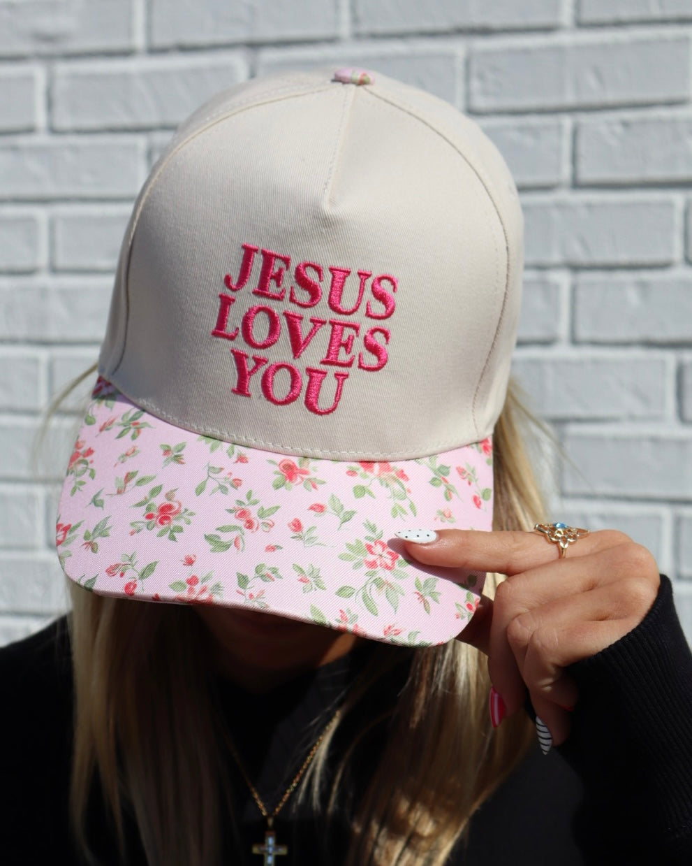 Jesus Two Tone Canvas Cotton Cap- Floral