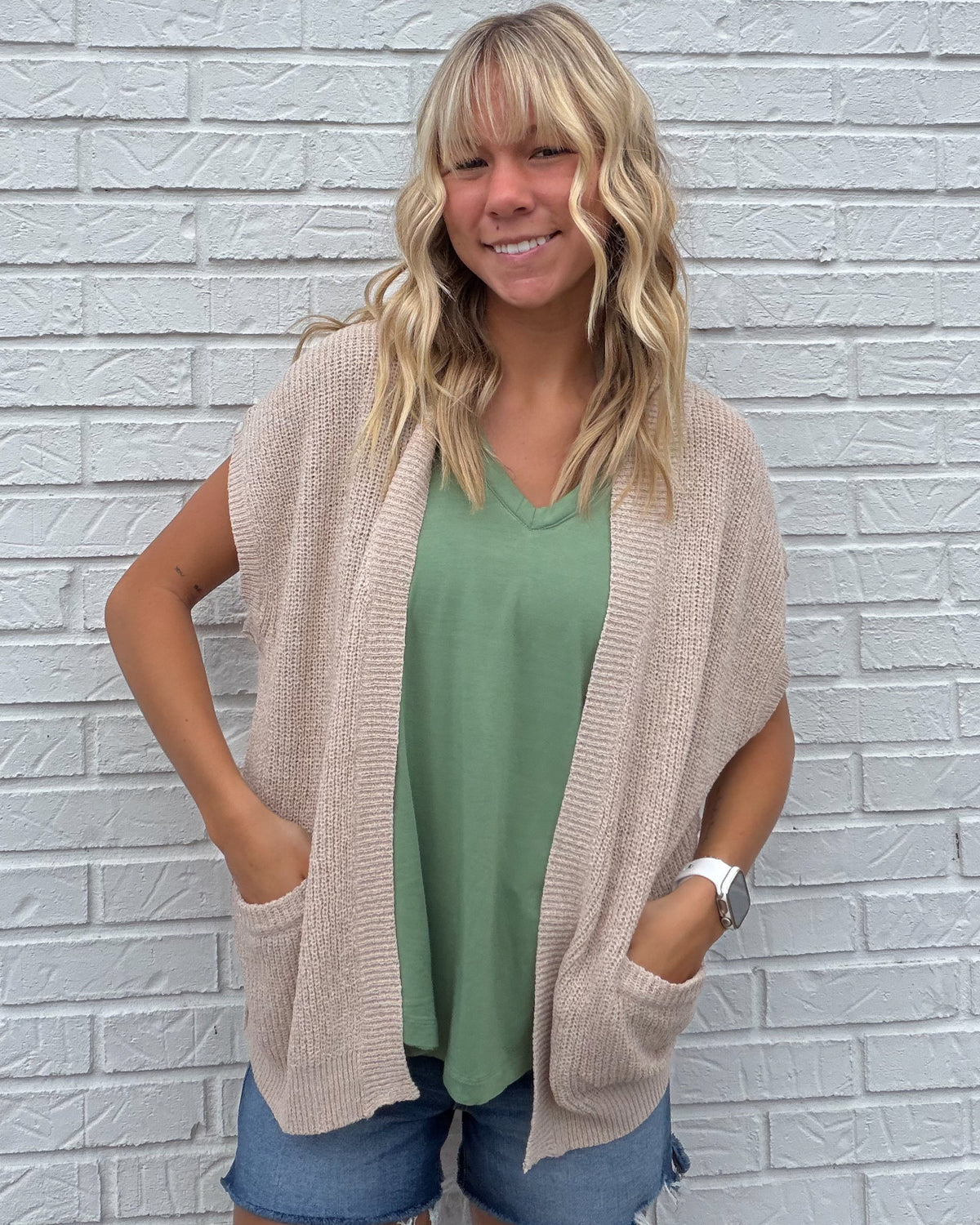Natural Breezy Short Sleeved Open Cardigan