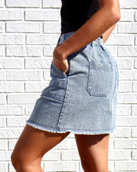 Mineral Washed Denim Striped Mini Skirt