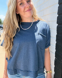 Exposed Seam Boxy Top-Navy