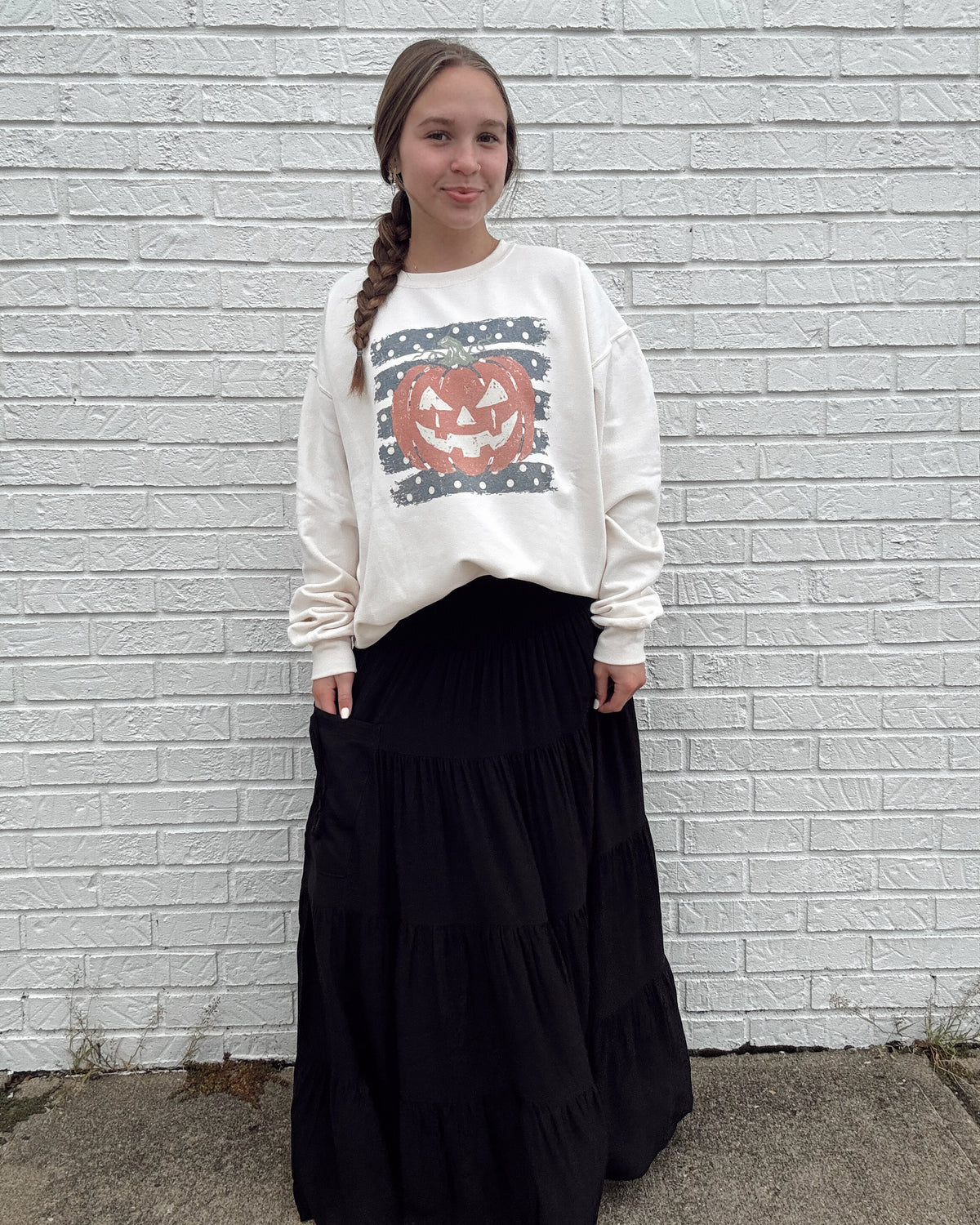 Ladies Boho Elastic Waist Smock Skirt-Black