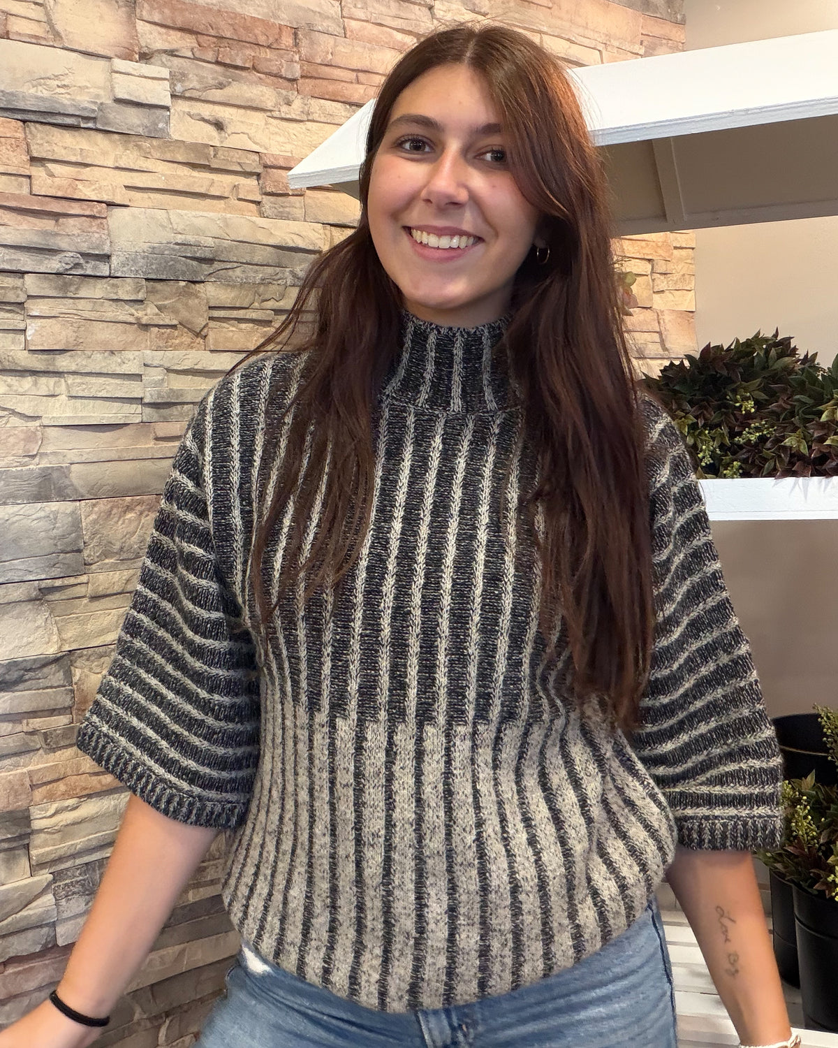 Black Ribbed Knit Mock Neck Sweater