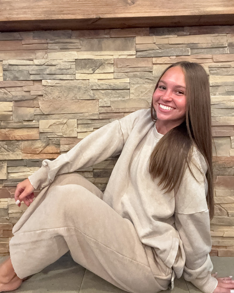 Ash Mocha Acid Wash Fleece Palazzo Pants