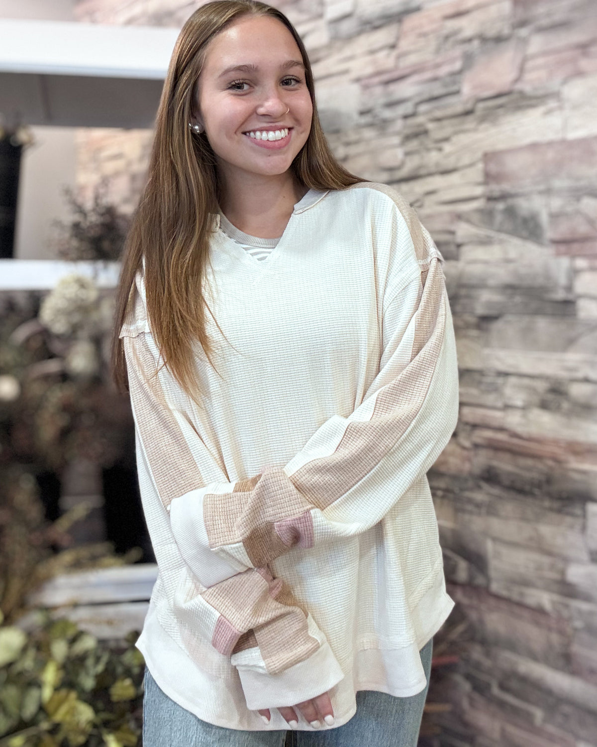 Natural Waffle Knit Pullover Sweater