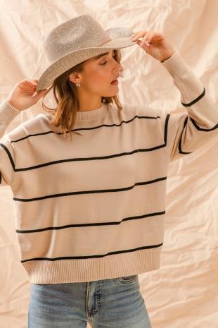 Stripe Crewneck Sweater - Oatmeal/Black