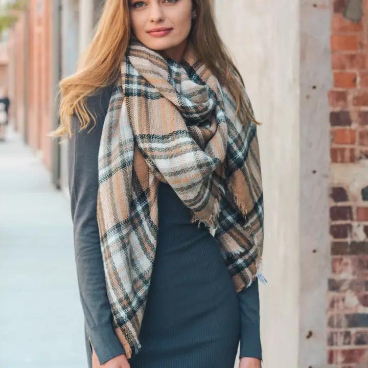 Frayed Flannel Scarf - Beige