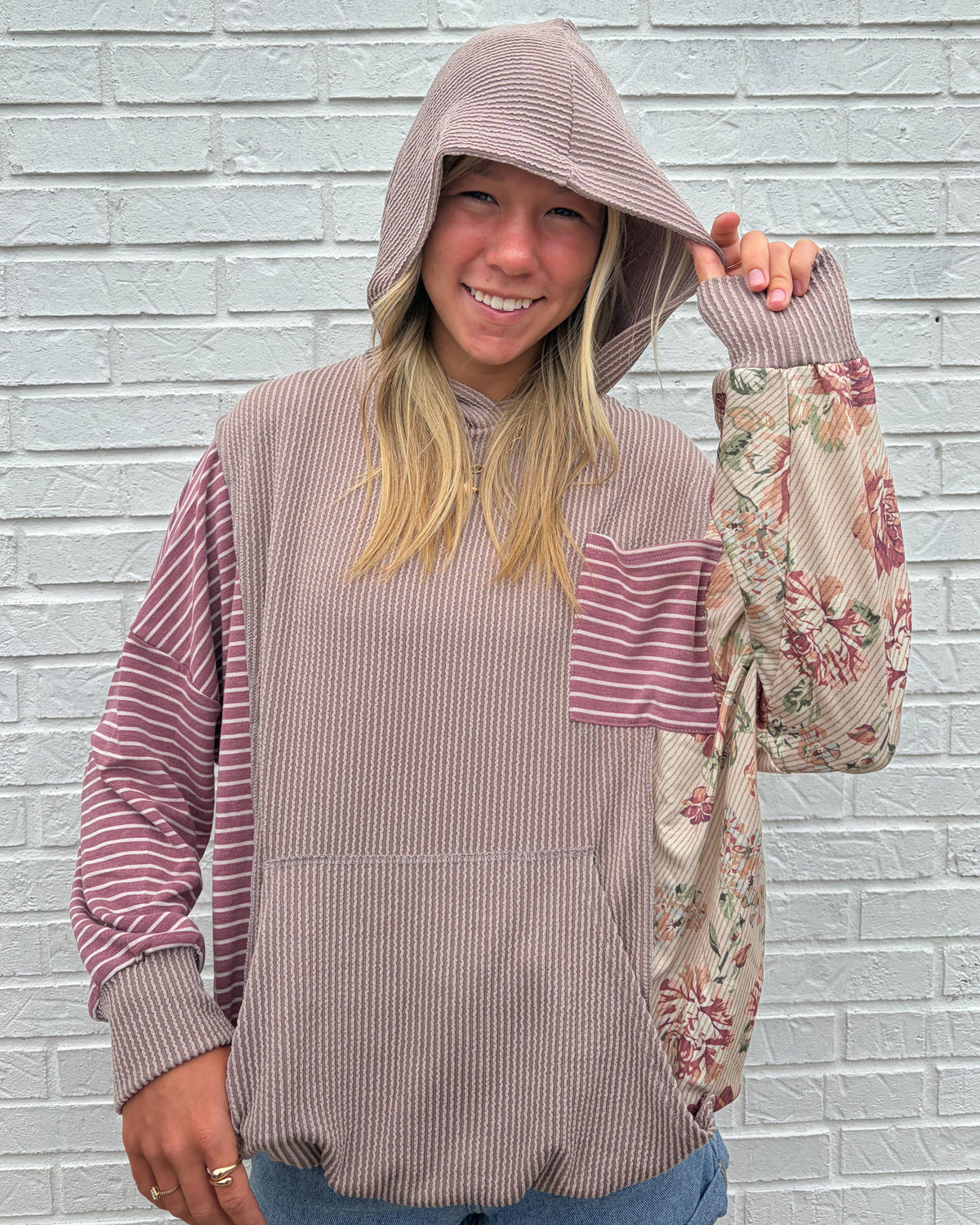 Balloon Sleeves Color Block Patchwork Hoodie