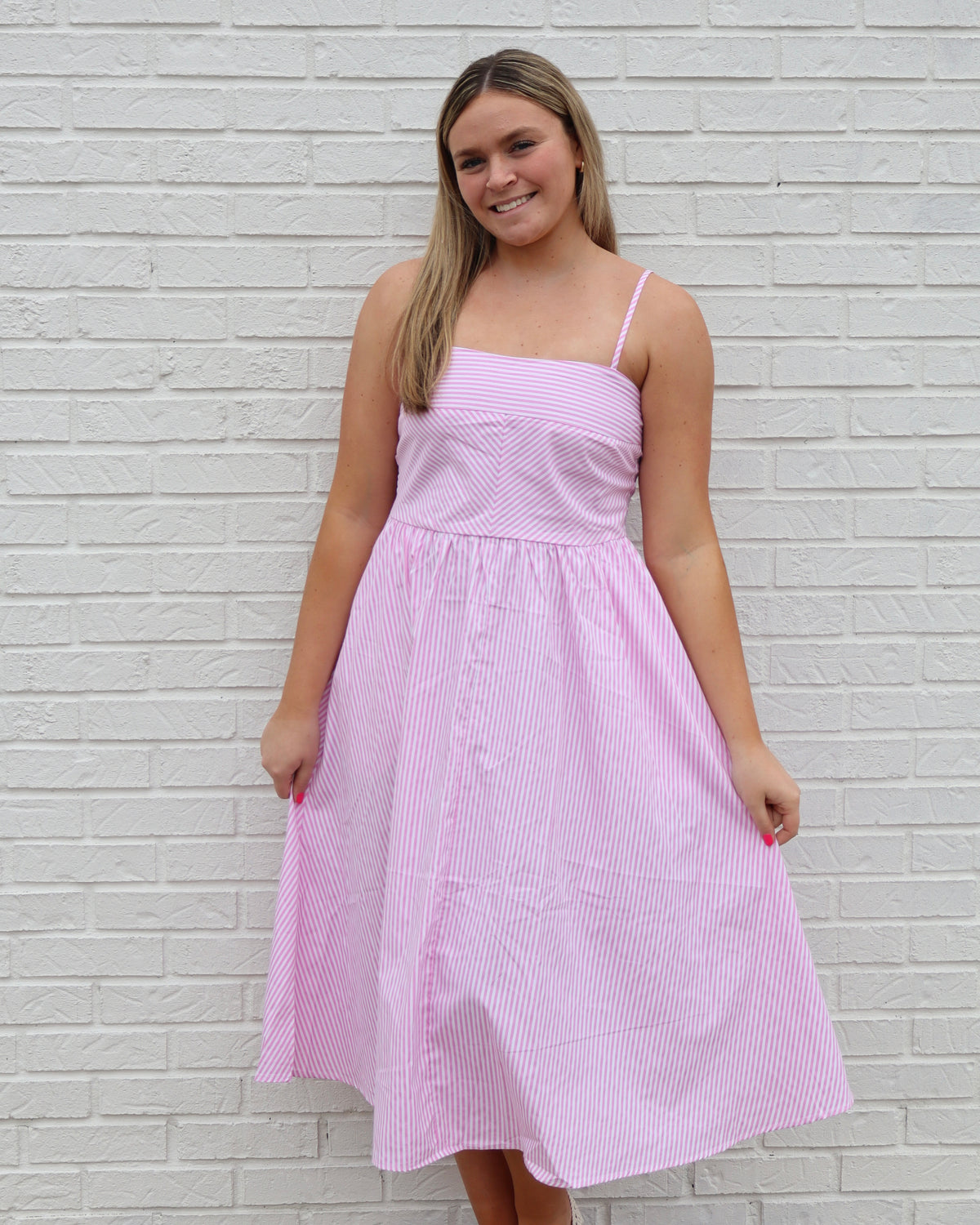 Striped Spaghetti Strap Dress - Pink