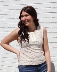 Floral Printed Knit Tank - Oatmeal