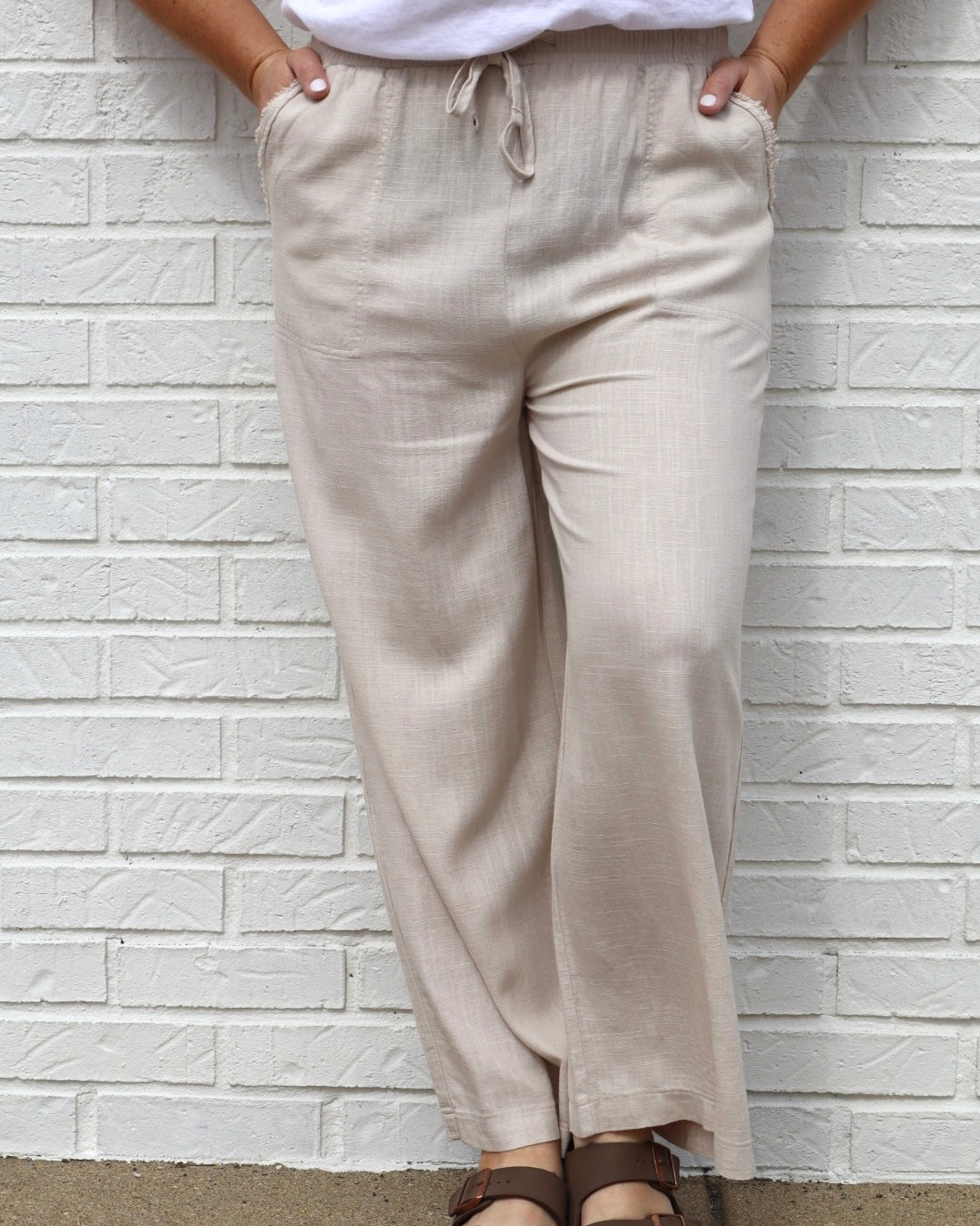 Wide Leg Linen Pants - Sand Beige