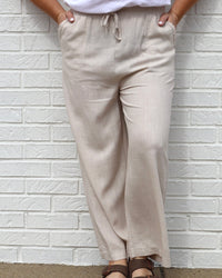Wide Leg Linen Pants - Sand Beige