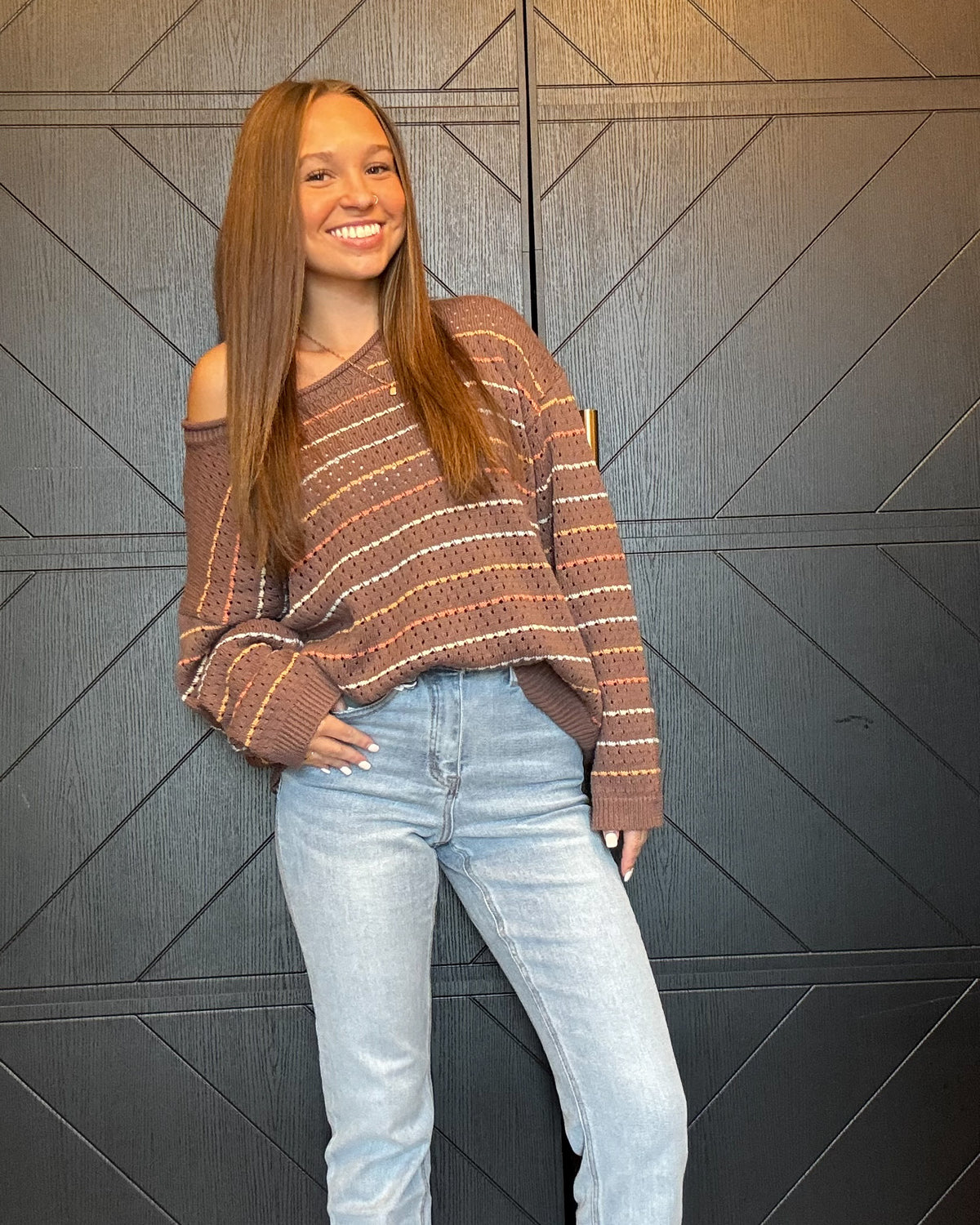 Plus Coco Drop Shoulder Long Sleeve Crochet Crew