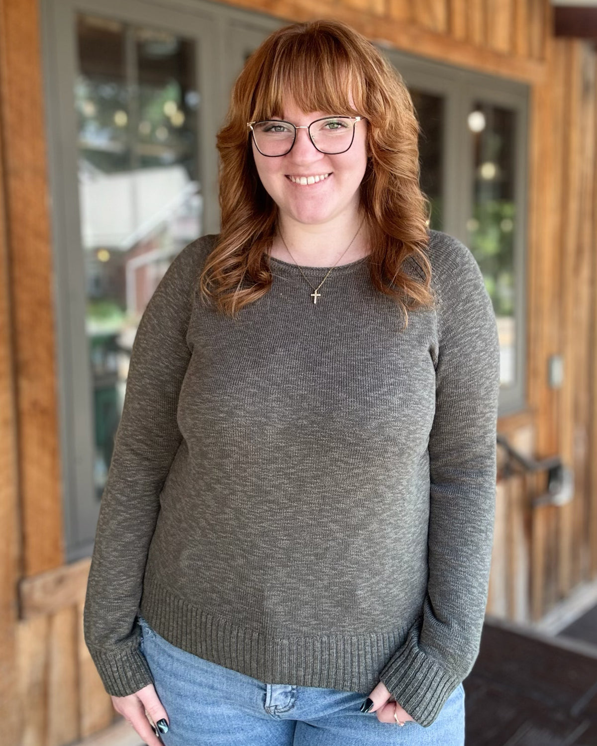 Winter Green Classic Cut Long Sleeve Sweater Top