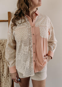 Contrast Knit & Lace Shacket