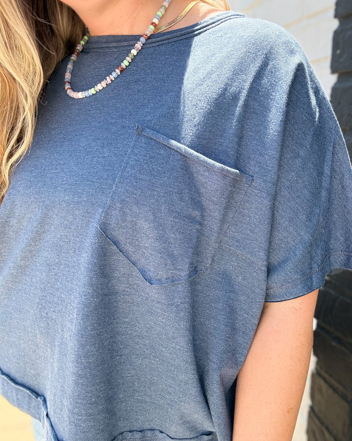 Exposed Seam Boxy Top-Navy
