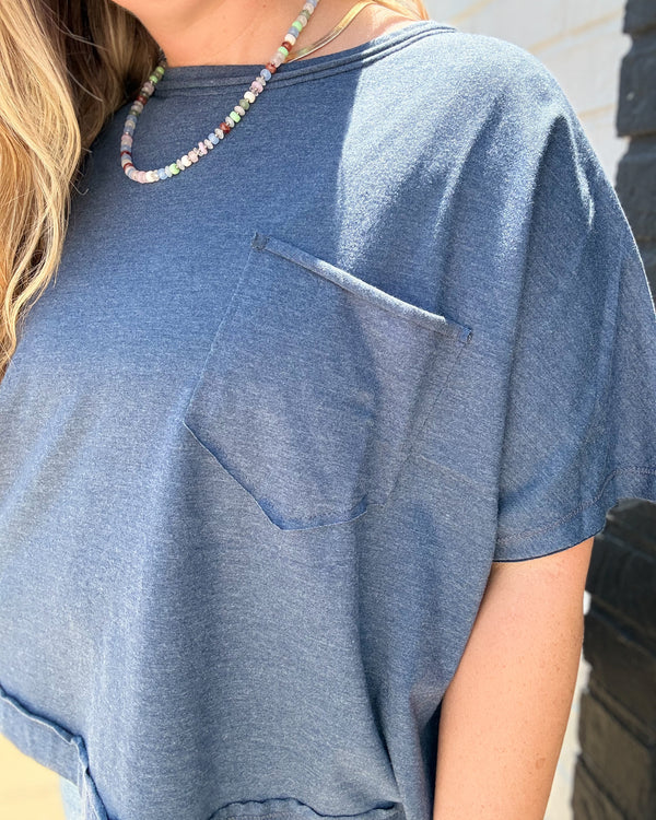 Exposed Seam Boxy Top-Navy