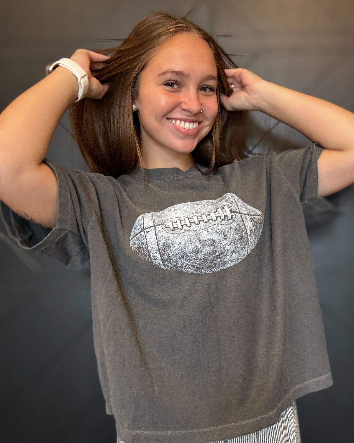 Vintage Football-Pepper Cropped Tee