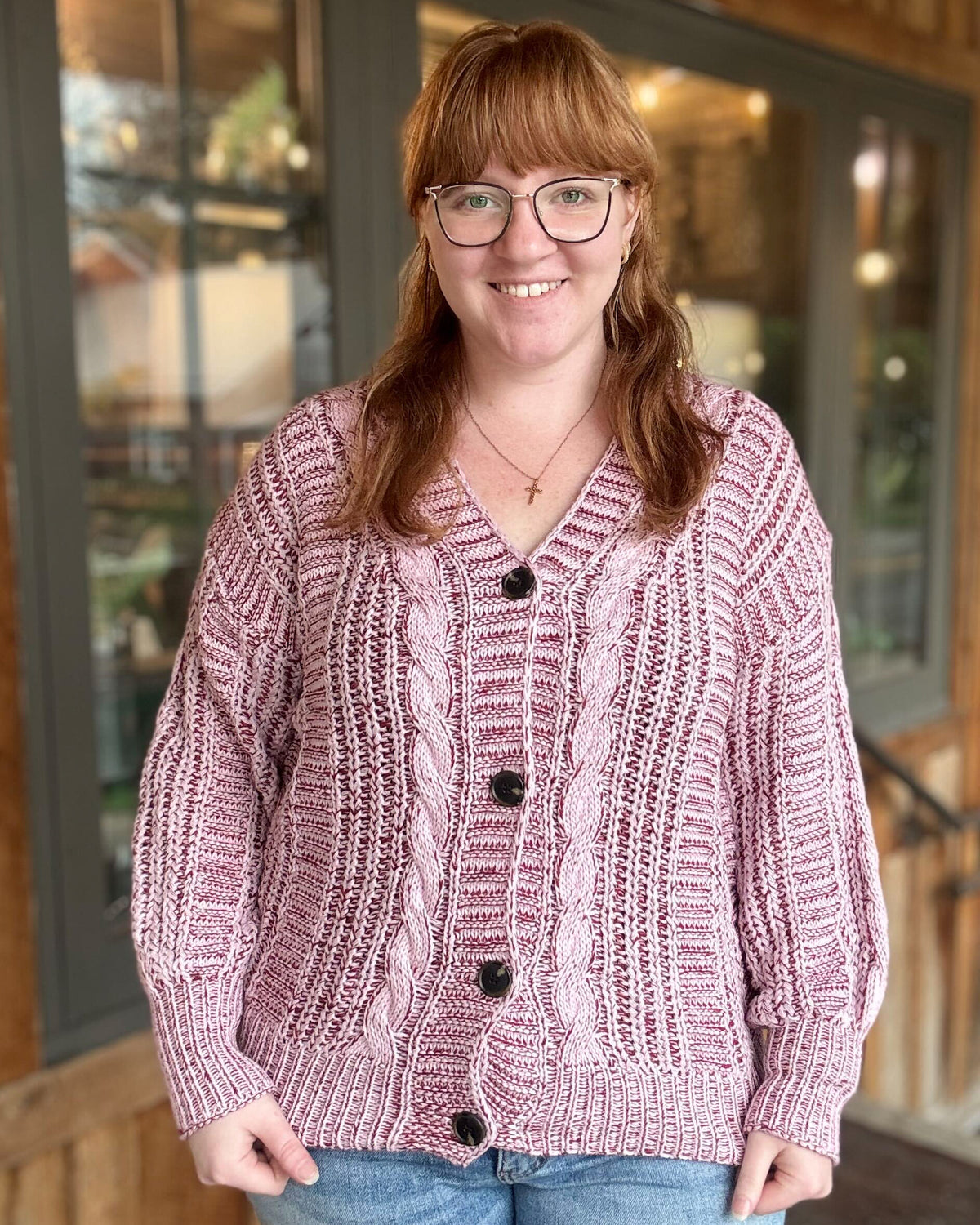 Wine Button Down Oversized Cardigan
