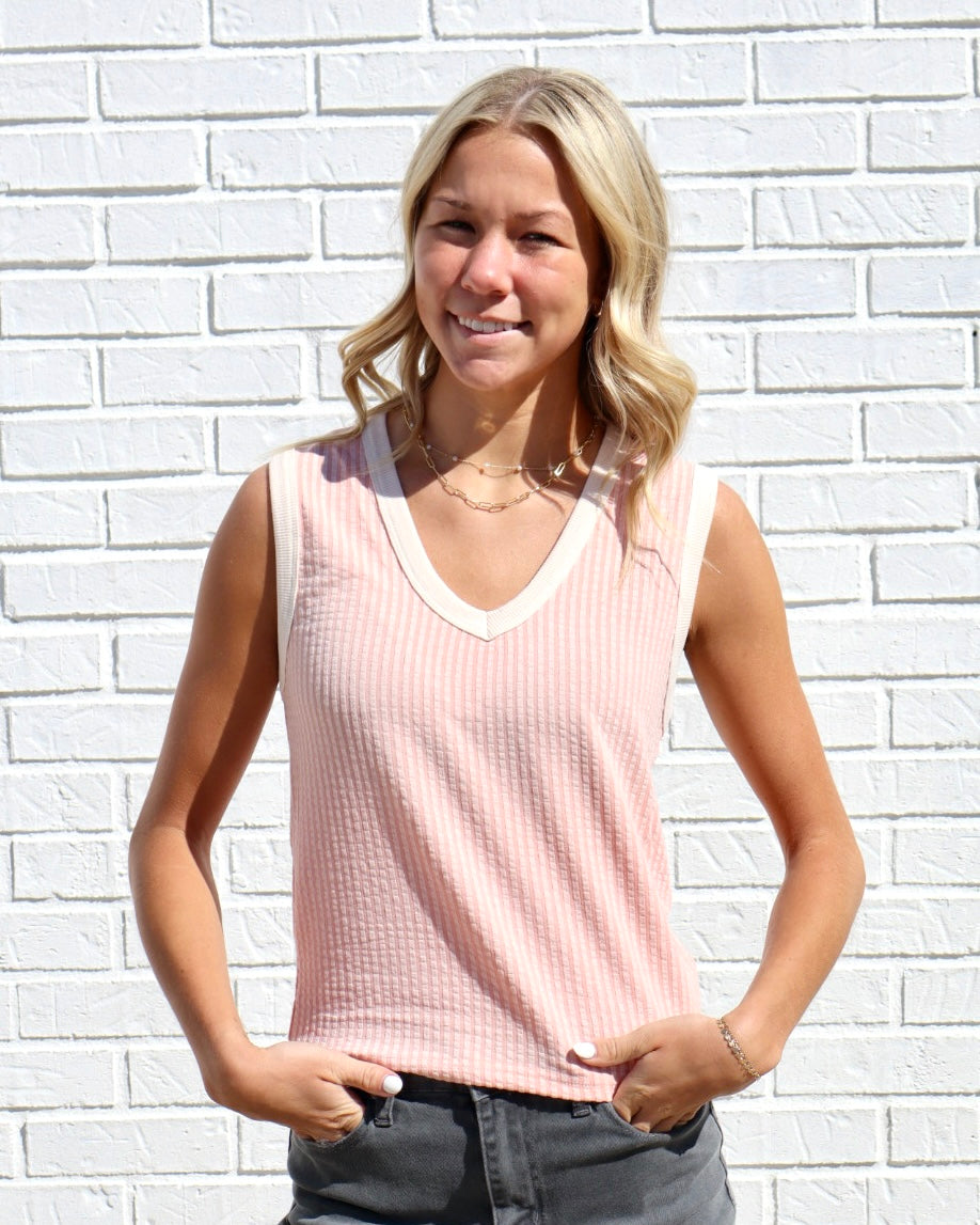 V-Neck Sleeveless Fitted Top-Air Blue