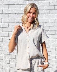 Collared Short Sleeve Shirt-Olive