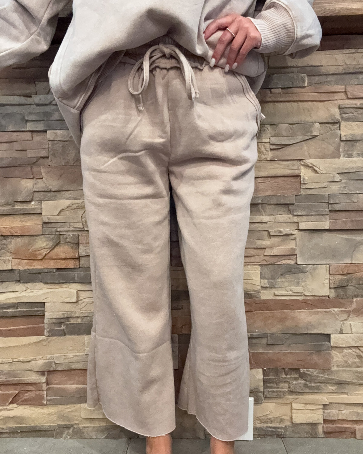 Ash Mocha Acid Wash Fleece Palazzo Pants