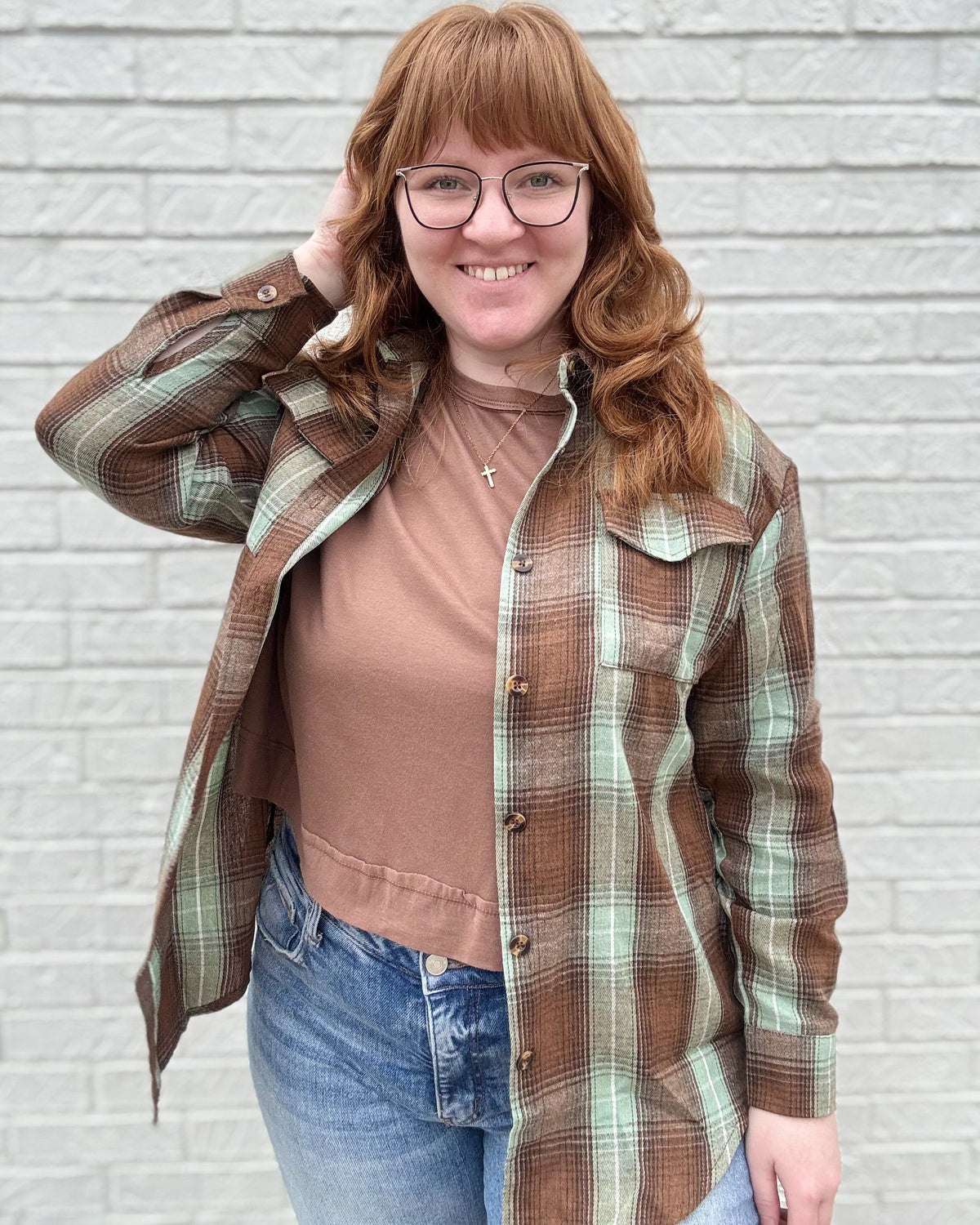 Loose Oversized Plaid Shirt-Green