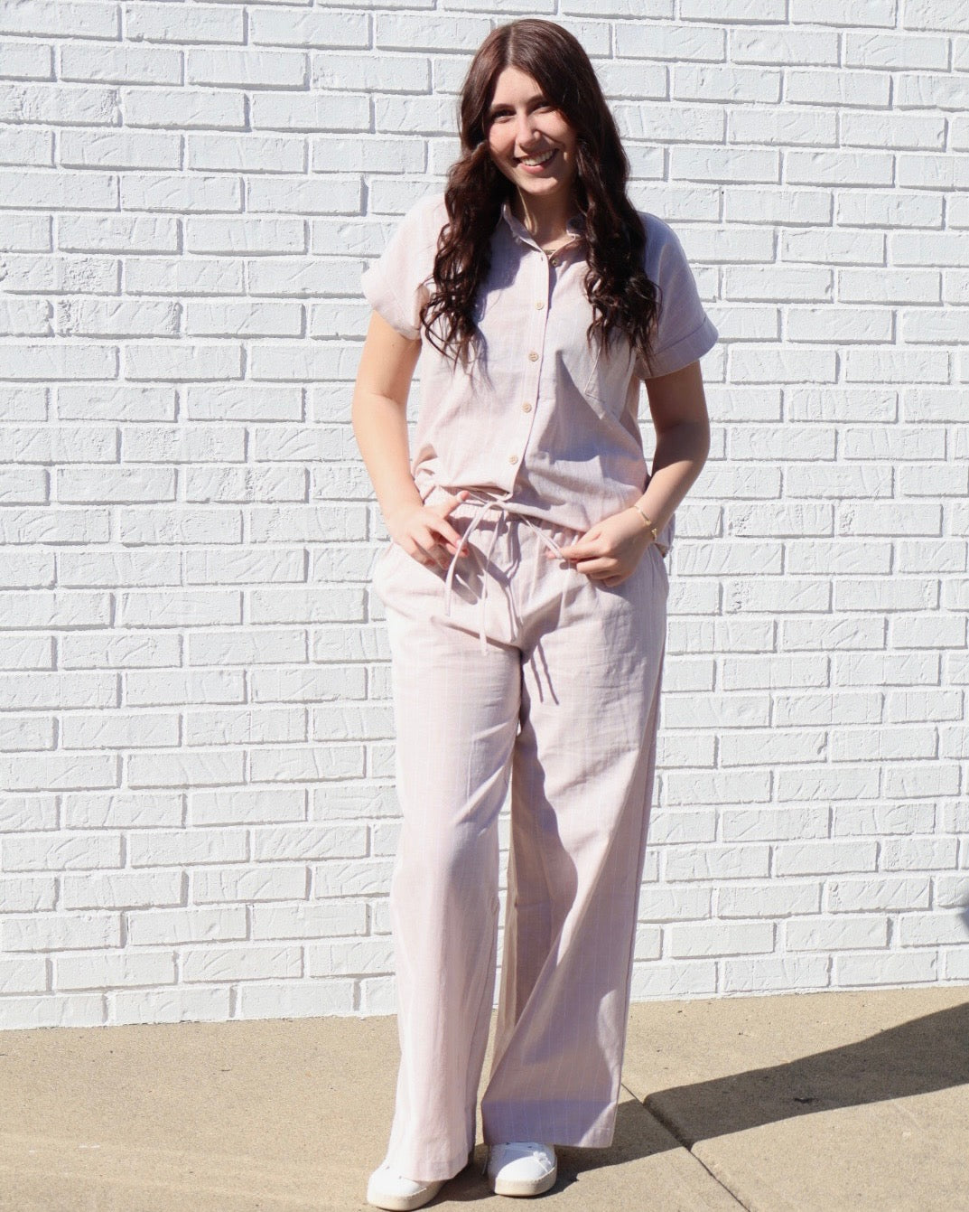 Linen Drawstring Lounge Pants-Khaki