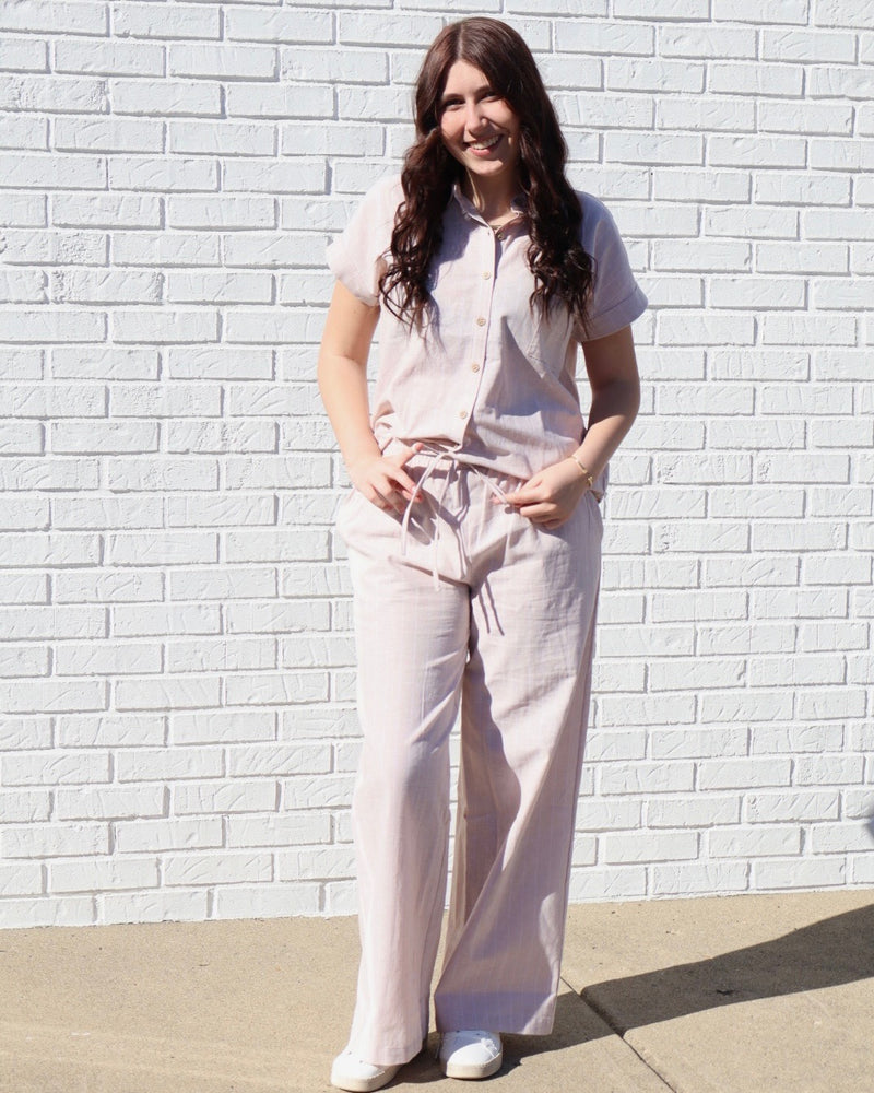 Linen Drawstring Lounge Pants-Khaki