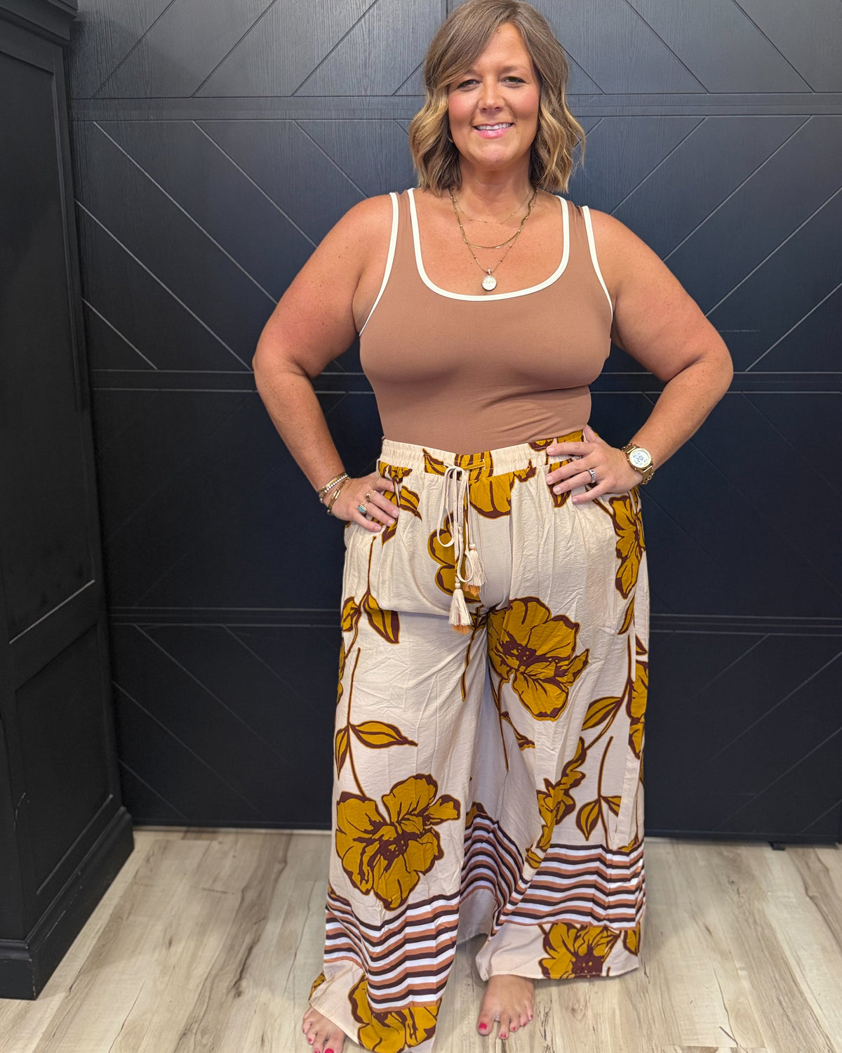 Plus Floral Printed Palazzo Pants-Fall Bloom
