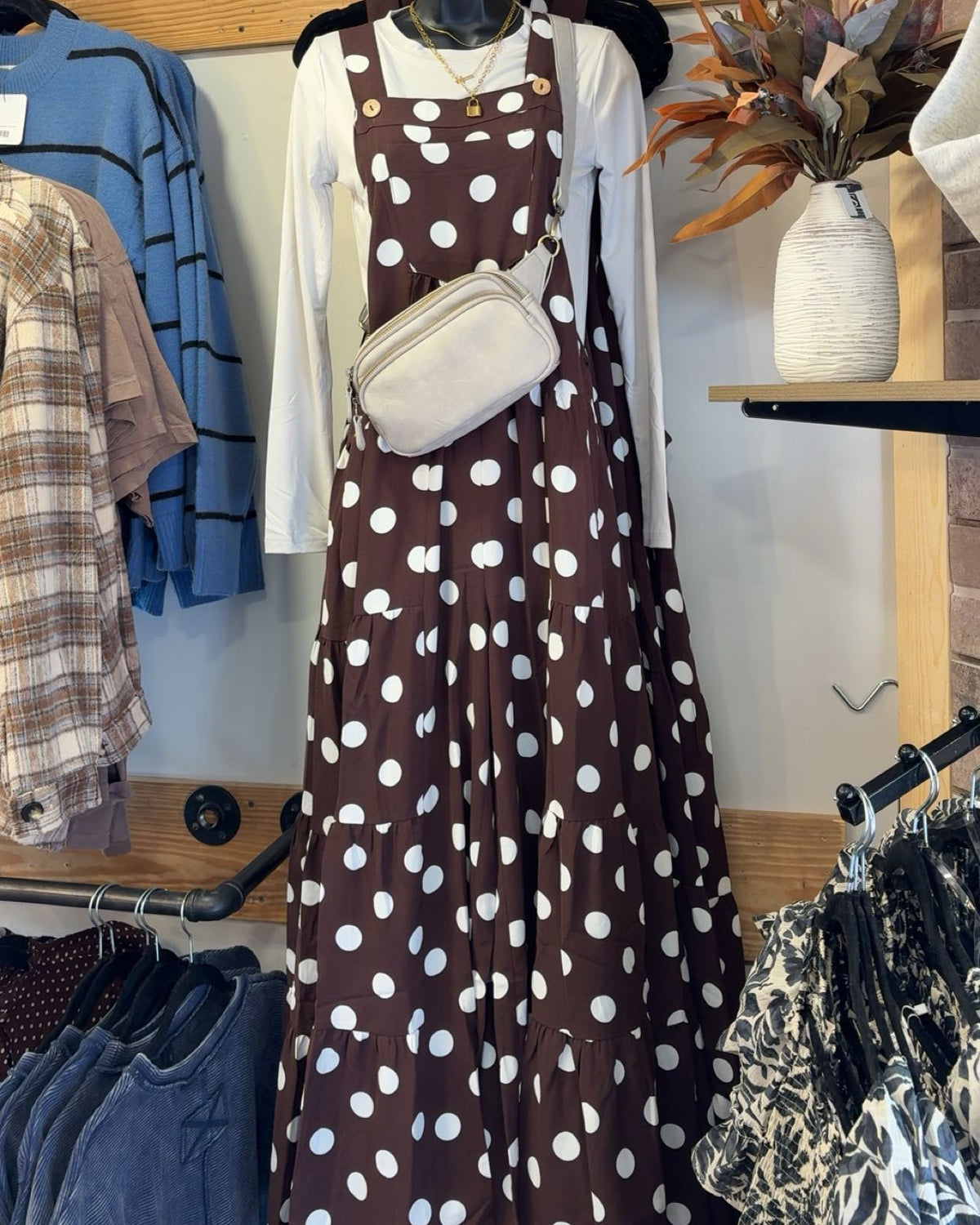 Polka Dot Sling Maxi Jumpsuit-Chocolate White