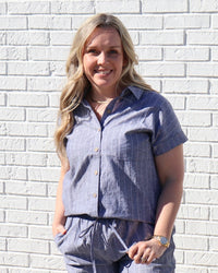 Collared Short Sleeve Shirt-Navy