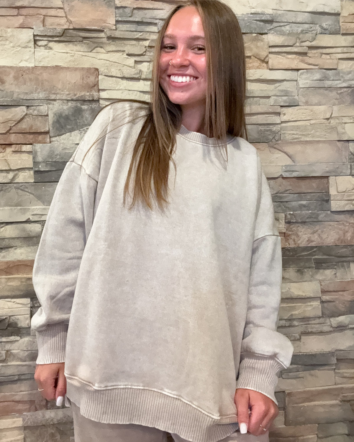 Ash Mocha Acid Wash Fleece Hi Low Hem Pullover