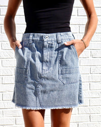 Mineral Washed Denim Striped Mini Skirt