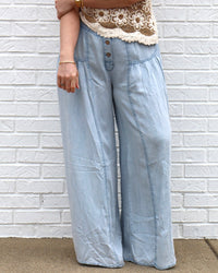 Mineral Washed Chambray Wide Pants-Indigo