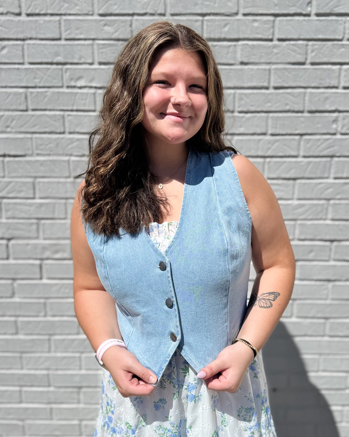 V Neck Sleeveless Denim Vest- Light Blue