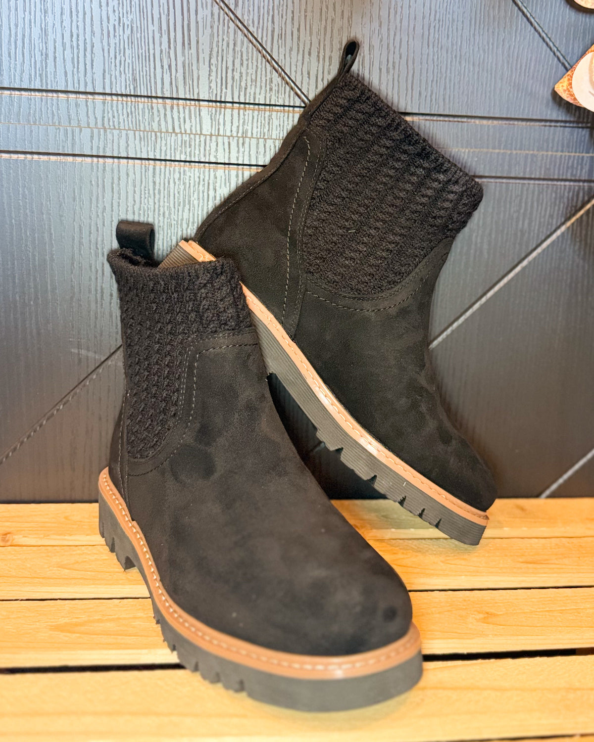 Corky's Keep Me Warm-Black Faux Suede