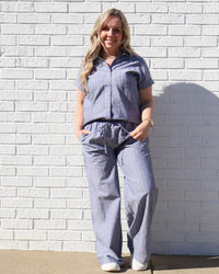 Collared Short Sleeve Shirt-Navy