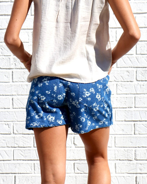 Floral Garment Washed Skort - Light Blue