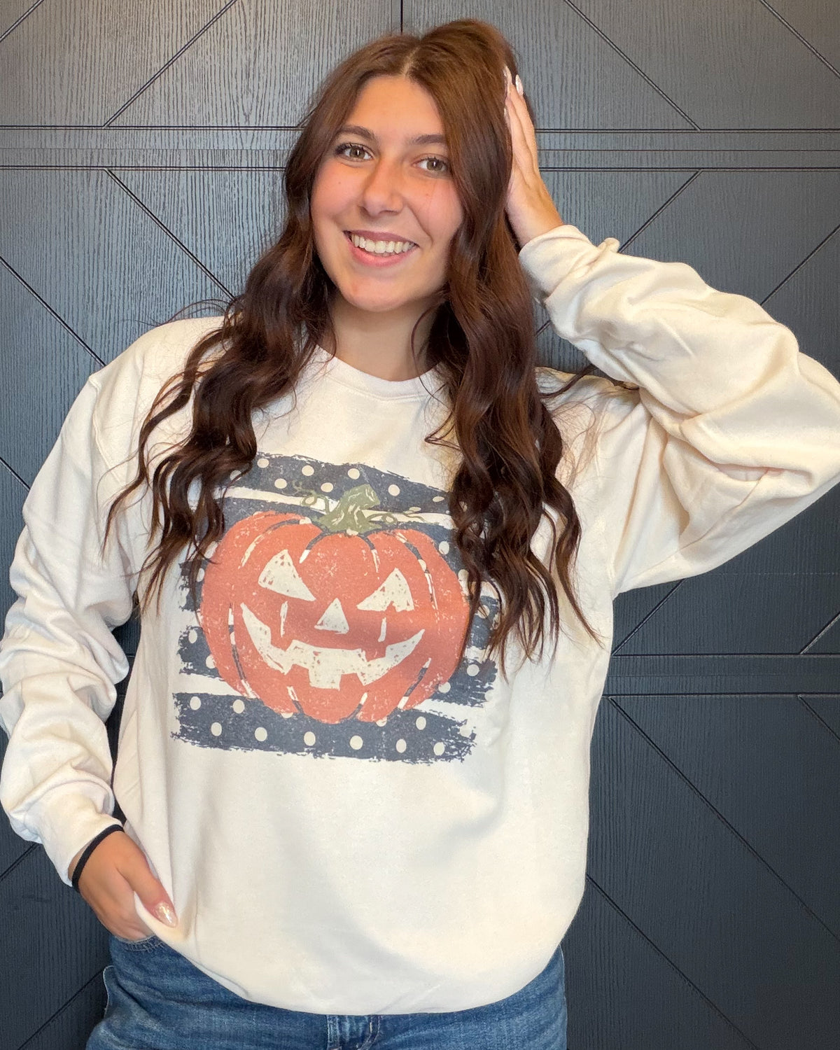 Polka Dot Pumpkin-Cream Crewneck