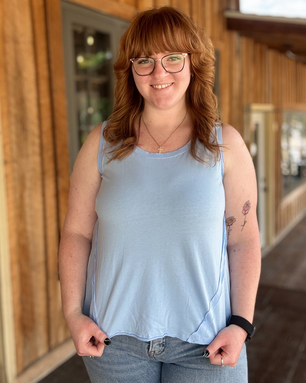 Essential Raw Edge Cotton Tank-Light Blue